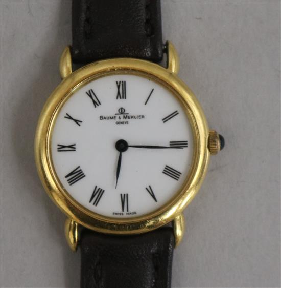 A ladys 18ct gold Baume and Mercier quartz wrist watch.